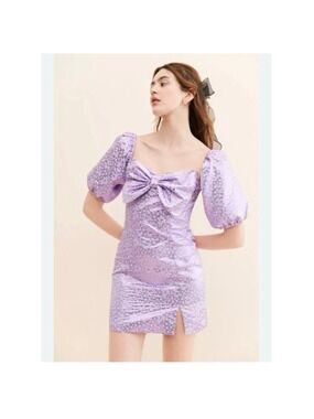 Cras Jasmine Bow Dress Mini Short Metallic Purple Women’s 38 or Medium Coquette